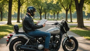 motard qui attend que sa moto refroidisse